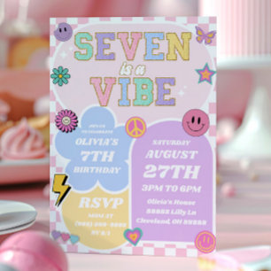Invitation Seven Is A Vibe Preppy Patch 7th Birthday Party