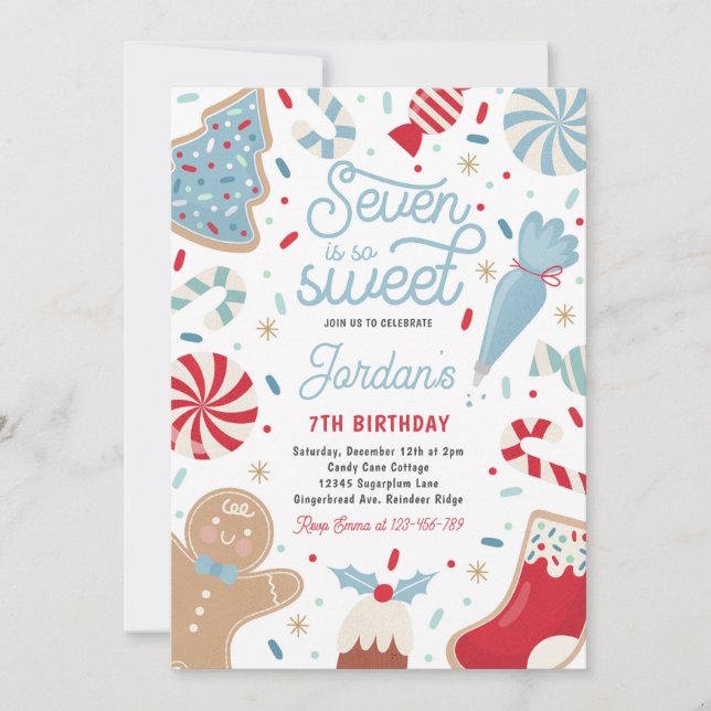 Invitation Seven Is So Sweet Christmas Cookie Anniversaire (Devant)