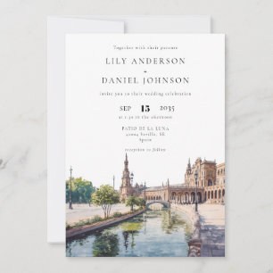 Invitation Séville Espagne Aquarelle Élégant Mariage