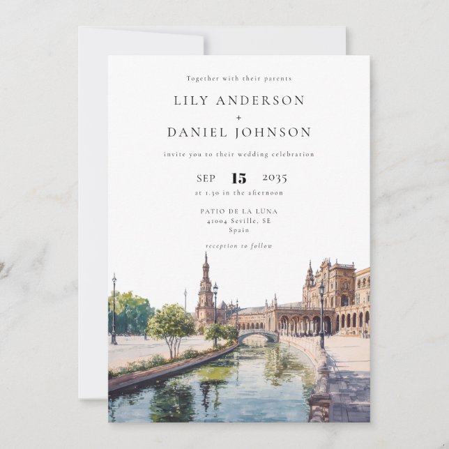 Invitation Seville Spain Watercolor QR Code Wedding (Devant)
