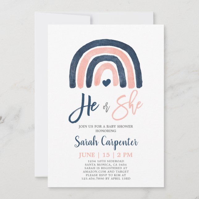 Invitation Sexe Révéler arc-en-ciel bleu et rose douche (Devant)