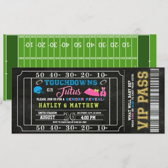 Invitation Sexe Révéler Football Billet Touchdown ou Tutus (Devant / Derrière)