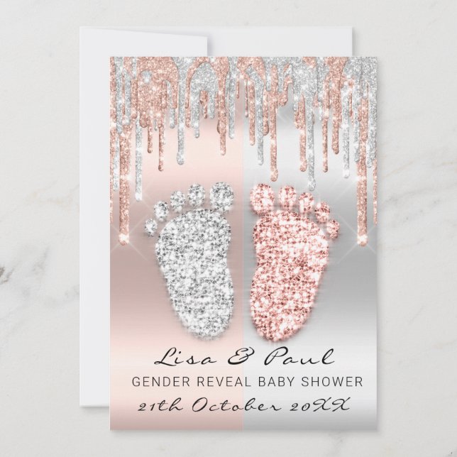 Invitation Sexe Révéler les pieds gouttes Rose argent bébé ga (Dos)