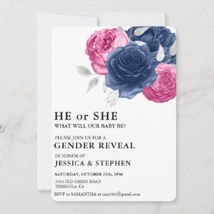 Invitation Sexe Révéler Rose Bleu Floral Fleurs