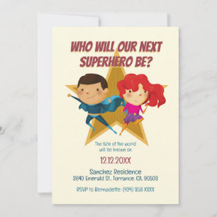 Invitation Sexe Révéler Superhero mignon bleu rose jaune