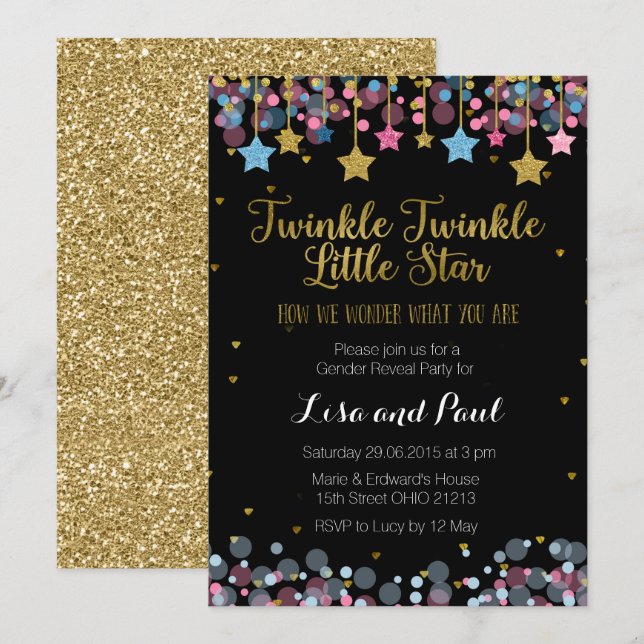 Invitation Sexe Révéler Twinkle Twinkle Little Star Card (Devant / Derrière)