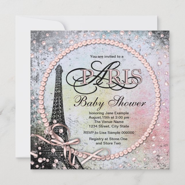 Invitation Shab Chic Paris Baby Shower (Devant)