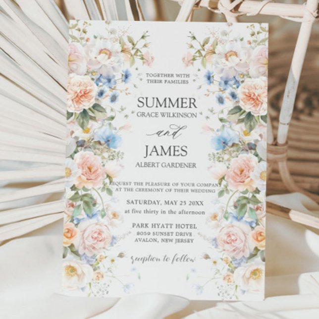 Invitation Shabby Chic Blush Bleu Blanc Floral Mariage (Créateur téléchargé)