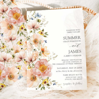 Invitation Shabby Chic Blush Fleur sauvage Floral Mariage