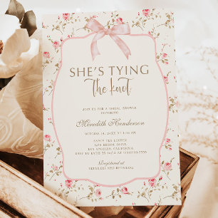 Invitation Shabby Chic Bow rose Tying Knot Douche nuptiale