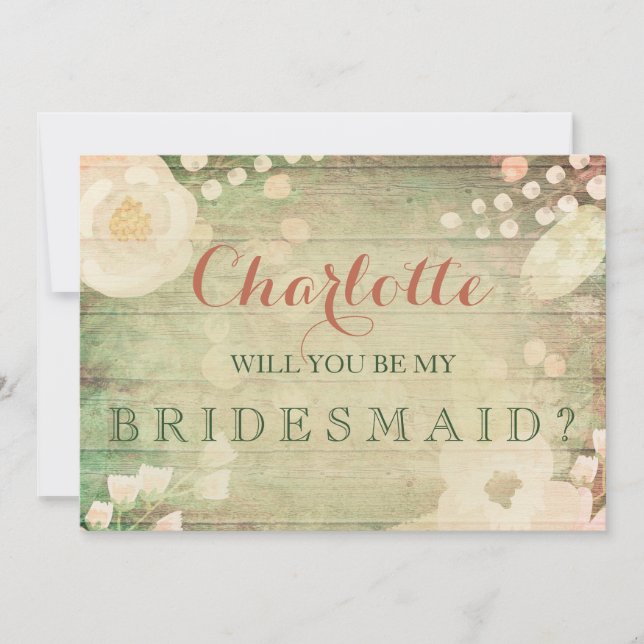 Invitation Shabby Chic Florals | Seras-Tu Ma Servante D'Époux (Devant)