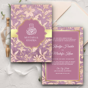 Invitation Shabby Chic Lavande Or Floral Mariage Musulman