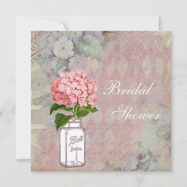 Invitation Shabby Chic Mason Jar et Hydrangea Fête de l'marié (Devant)