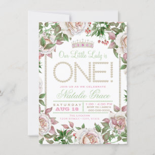 Invitation Shabby Chic Perle pour 1er Anniversaire