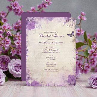 Invitation Shabby Chic Purple Lavender Floral Bridal Shower