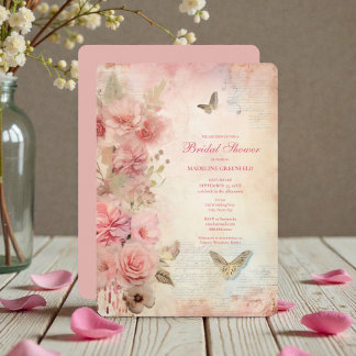 Invitation Shabby Chic Rose Fleurie Enterrement de Vie de Jeu