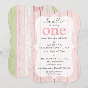 Invitation Shabby Chic Rose & Sage Wood Custom Age Anniversai