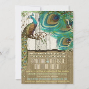 Invitation Shabby Country Peacock Vintage 3 Pieds Vieux Bois