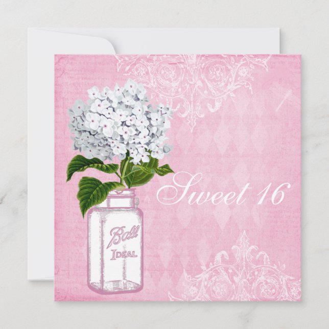 Invitation Shabby rose Chic Jar & Hydrangea Sweet 16 (Devant)