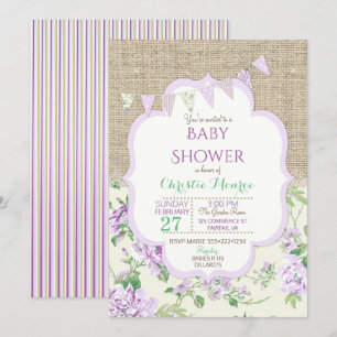 Invitation Shabby Rustique Pays Chic Lavande Dentelle Burlap