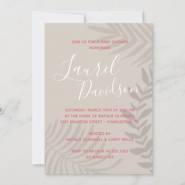 Invitation Shadow Palm Tan et Coral Douche (Devant)