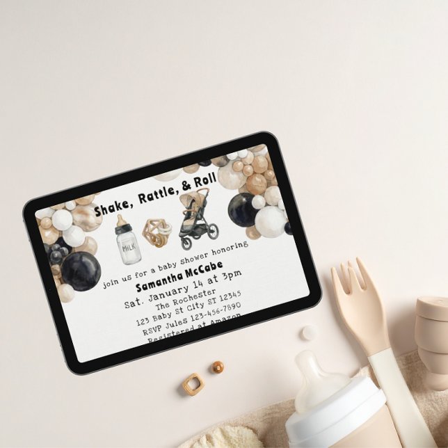Invitation Shake, Rattle, Roll & Balloon Arch Baby Shower (Créateur téléchargé)