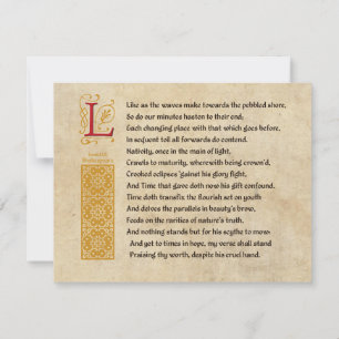 Invitation Shakespeare Sonnet 60 (LX) sur parchemin