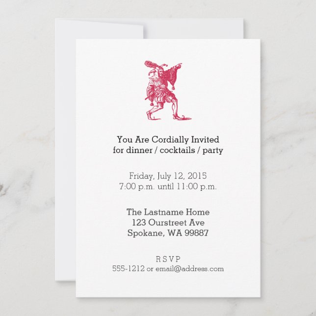 Invitation Shakespearean Jester (Devant)