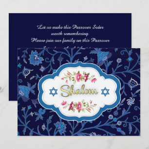 Invitation Shalom à Pesach. Motif floral Seder Pessin