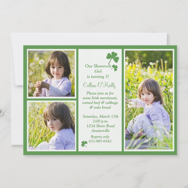 Invitation Shamrock à la fête d'anniversaire en 3  (Devant)