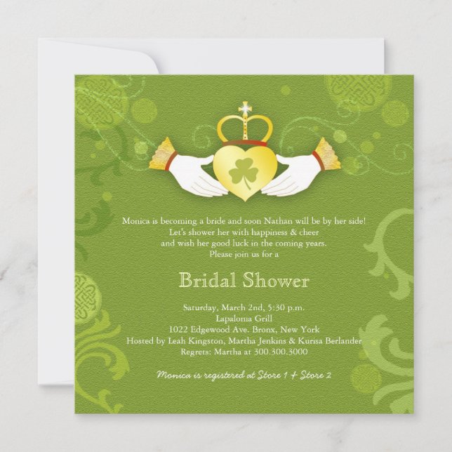 Invitation Shamrock Claddagh Heart Fête des mariées irlandais (Devant)