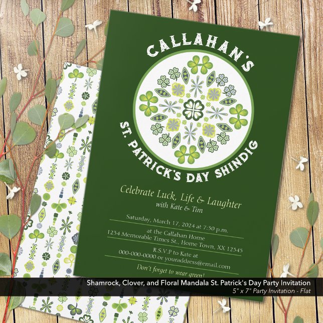 Invitation Shamrock Clover Mandala St. Patrick's Day Party (Shamrock, Clover, and Floral Mandala: St. Patrick's Day Party Invitation)