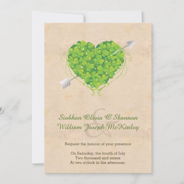 Invitation Shamrock Mariage irlandais Heart (Devant)