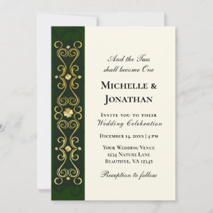 Invitation Shamrocks d'or irlandais sur Mariage chrétien vert