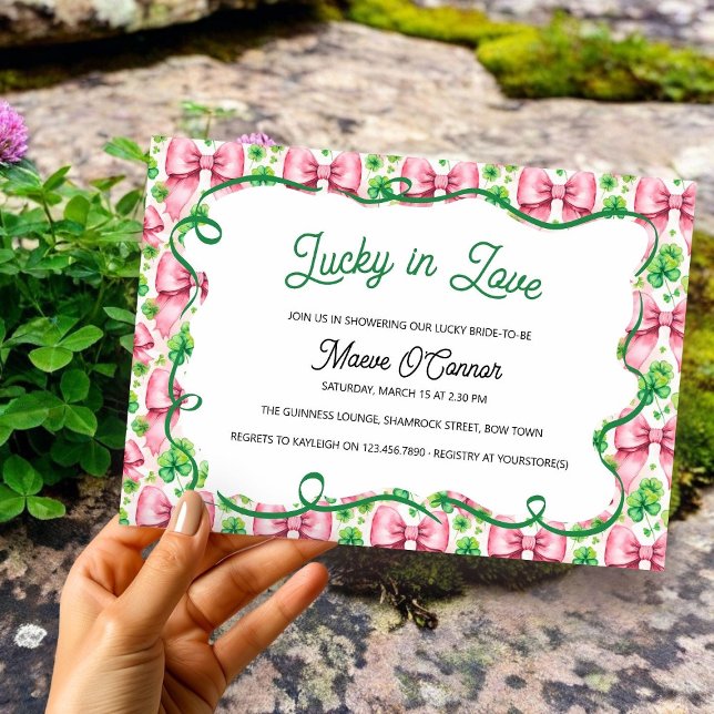 Invitation Shamrocks et vaches rose et Fête des mariées verte (Créateur téléchargé)