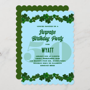 Invitation Shamrocks irlandais Mars Surpire Anniversaire Fête