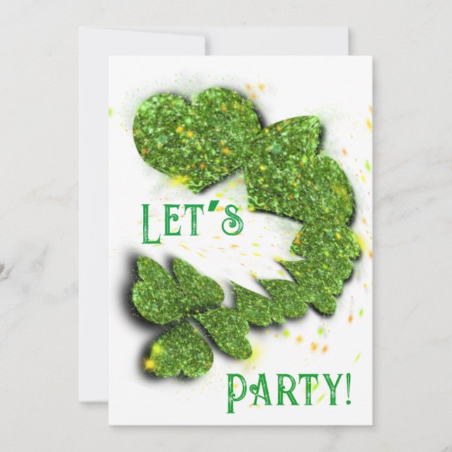 Invitation Shamrocks verts | Coeurs étincelants (Devant)