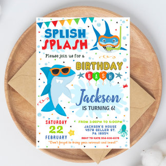 Invitation Shark Birthday Invite Splish Splash Birthday Bash