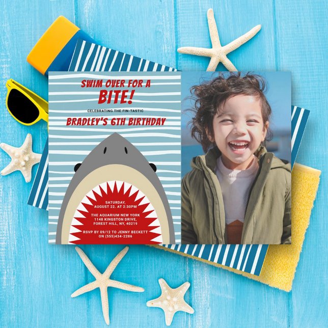 Invitation Shark Bite N'importe quel âge Anniversaire Photo (Créateur téléchargé)