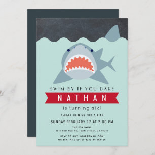 Invitation Shark Boy Navy Blue Pool Anniversaire
