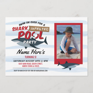 Invitation Shark Pool Party Fun Blue Photo Anniversaire Invit