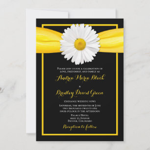 Invitation Shasta Daisy Yellow Ribbon Mariage noir