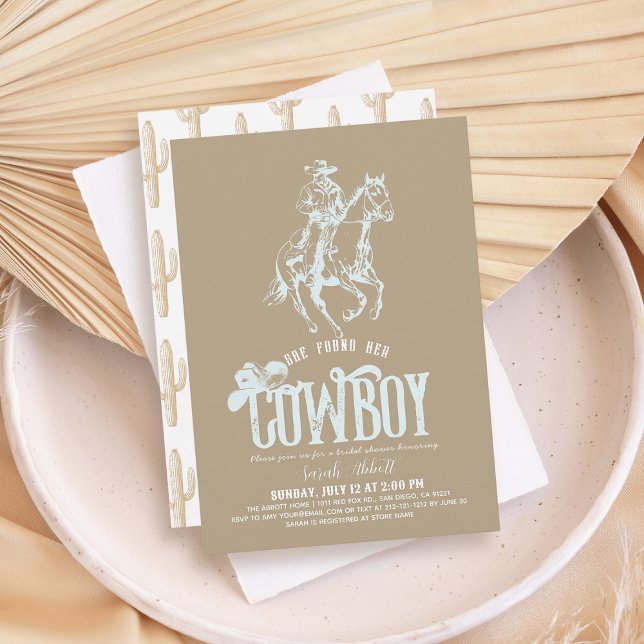Invitation She Found Her Cowboy Sand Beige Bridal Shower (Créateur téléchargé)