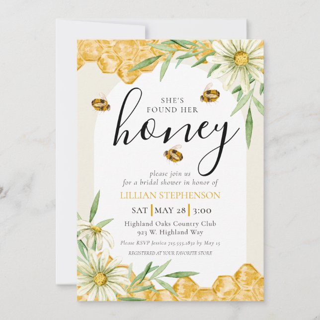 Invitation She Found Her Honey Arch Daisy Bee Bridal Shower (Devant)