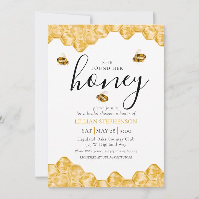 Invitation She Found Her Honey Bee Themed Daisy Bridal Shower (Devant)