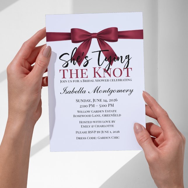 Invitation She’s Tying the Knot Theme Burgundy Bow (She’s Tying the Knot Theme Burgundy Bow Invitation
)