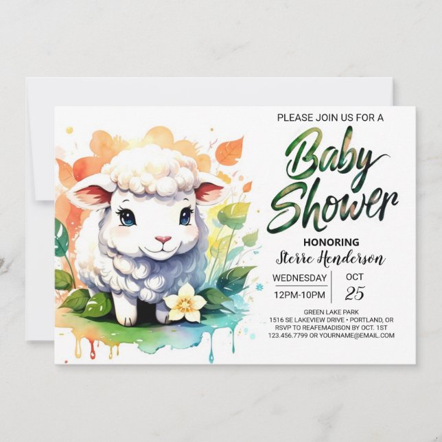 Invitation Sheepish Wonder Lamb Girb Baby shower (Devant)