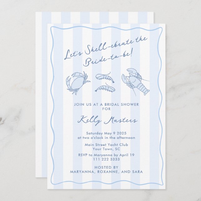 Invitation Shell-ebrate Hand-Drawn Crustacean Bridal Shower (Devant / Derrière)