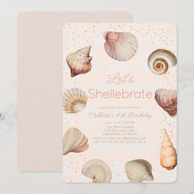 Invitation Shellebrate Coquille réaliste rose Anniversaire (Devant / Derrière)