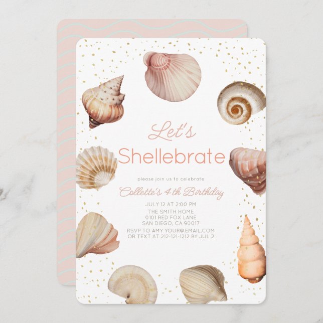 Invitation Shellebrate Seashell Anniversaire réaliste (Devant / Derrière)